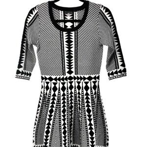 Nina Leonard Black and White Geometric Dress